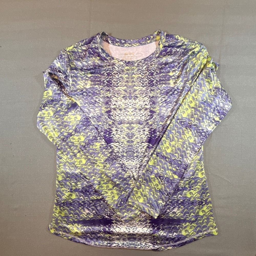 Silver Bait Womens Fishing Shirt Purple Lime Green Print Sun Shirt Medium 1828
